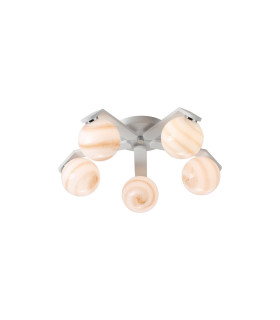 Cortland 54cm Flush Ceiling 5 Light G9 IP44 White/Polished Chrome/Brown Round Marble Effect Glass-1