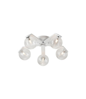 Cortland 54cm Flush Ceiling 5 Light G9 IP44 White/Polished Chrome/Clear Ribbed Round Glass-1
