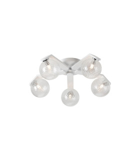 Cortland 54cm Flush Ceiling 5 Light G9 IP44 White/Polished Chrome/Clear Swirl Round Glass-1