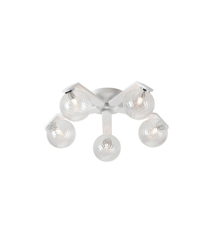 Cortland 54cm Flush Ceiling 5 Light G9 IP44 White/Polished Chrome/Clear Swirl Round Glass-1