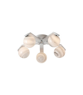 Cortland 54cm Flush Ceiling 5 Light G9 IP44 White/Polished Chrome/Grey Round Marble Effect Glass-1