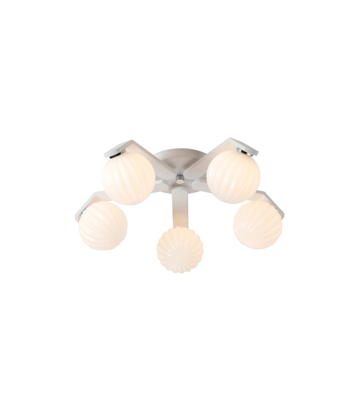 Cortland 54cm Flush Ceiling 5 Light G9 IP44 White/Polished Chrome/Opal Round Segment Glass-1