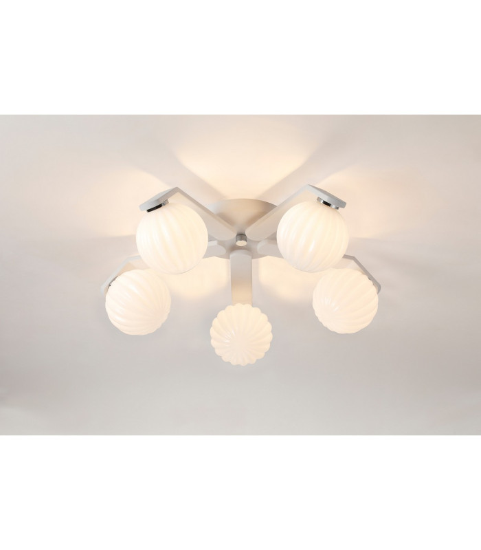 Cortland 54cm Flush Ceiling 5 Light G9 IP44 White/Polished Chrome/Opal Round Segment Glass-3