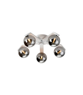 Cortland 54cm Flush Ceiling 5 Light G9 IP44 White/Polished Chrome/Smoke Smooth Round Glass-1