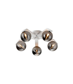 Cortland 54cm Flush Ceiling 5 Light G9 IP44 White/Polished Chrome/Smoke Ribbed Round Glass-1