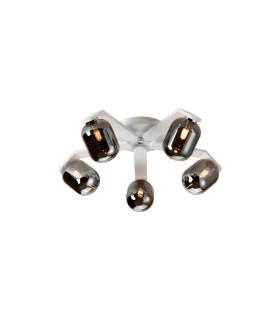 Cortland 54cm Flush Ceiling 5 Light G9 IP44 White/Polished Chrome/Smoke Smooth Tubular Glass-1