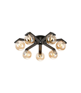 Cortland 64cm Flush Ceiling 7 Light G9 IP44 Black/Polished Chrome/Amber Smooth Round Glass-1