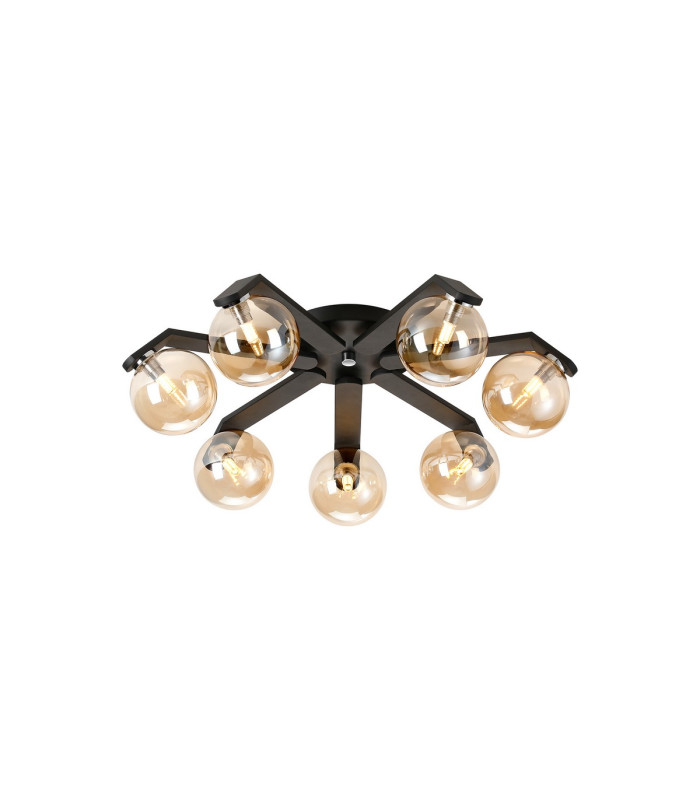 Cortland 64cm Flush Ceiling 7 Light G9 IP44 Black/Polished Chrome/Amber Smooth Round Glass-1
