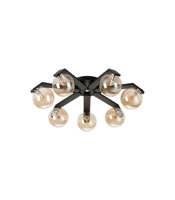 Cortland 64cm Flush Ceiling 7 Light G9 IP44 Black/Polished Chrome/Amber Smooth Round Glass-4