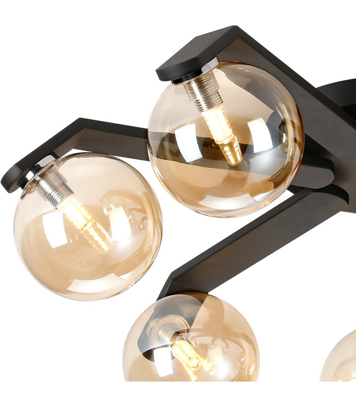Cortland 64cm Flush Ceiling 7 Light G9 IP44 Black/Polished Chrome/Amber Smooth Round Glass-5