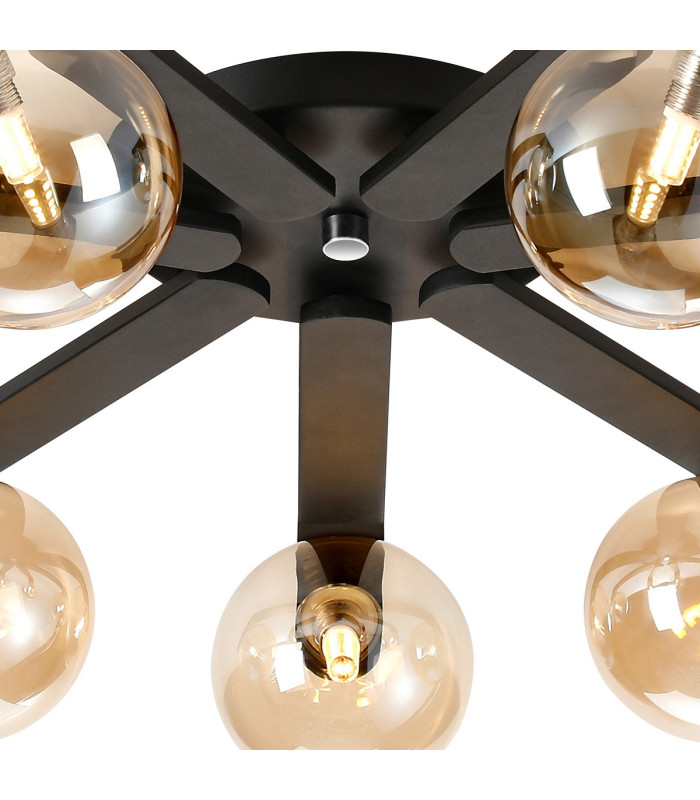 Cortland 64cm Flush Ceiling 7 Light G9 IP44 Black/Polished Chrome/Amber Smooth Round Glass-6