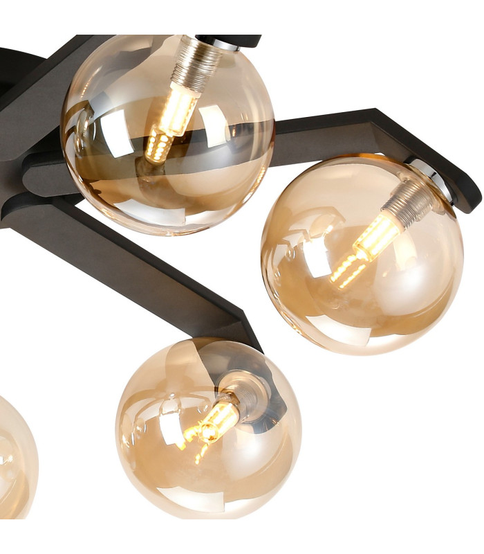 Cortland 64cm Flush Ceiling 7 Light G9 IP44 Black/Polished Chrome/Amber Smooth Round Glass-7