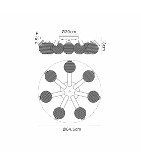 Cortland 64cm Flush Ceiling 7 Light G9 IP44 Black/Polished Chrome/Amber Ribbed Round Glass-2
