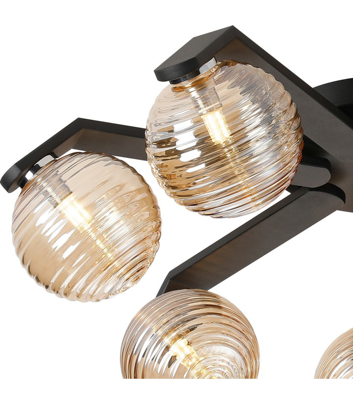 Cortland 64cm Flush Ceiling 7 Light G9 IP44 Black/Polished Chrome/Amber Ribbed Round Glass-6