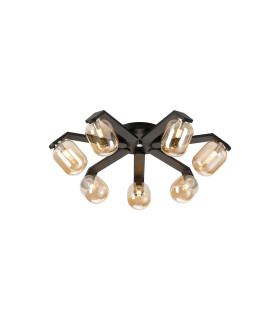 Cortland 64cm Flush Ceiling 7 Light G9 IP44 Black/Polished Chrome/Amber Smooth Tubular Glass-1