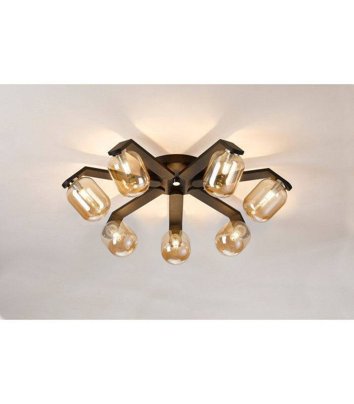 Cortland 64cm Flush Ceiling 7 Light G9 IP44 Black/Polished Chrome/Amber Smooth Tubular Glass-3