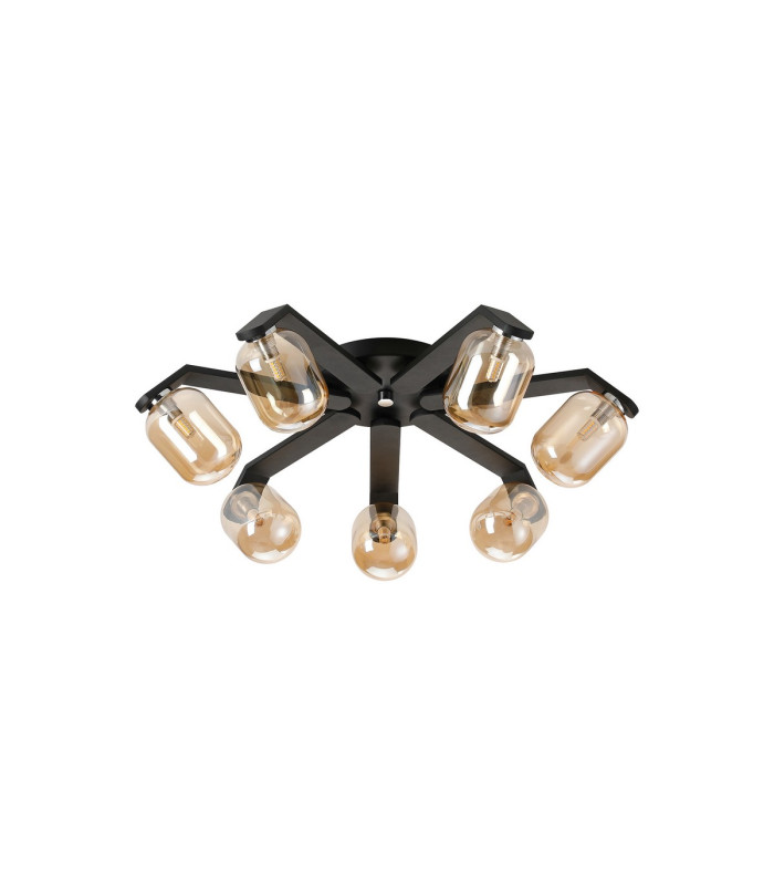 Cortland 64cm Flush Ceiling 7 Light G9 IP44 Black/Polished Chrome/Amber Smooth Tubular Glass-4