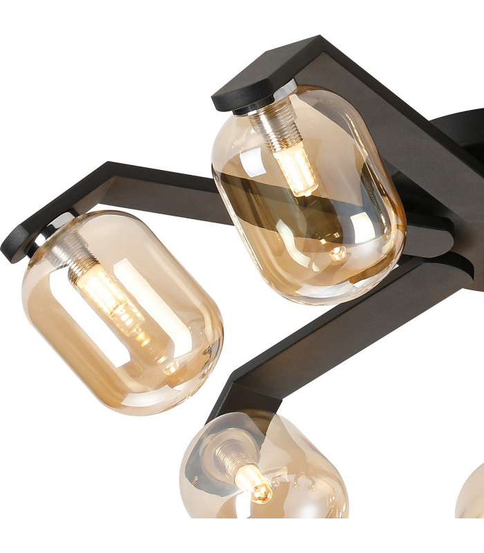 Cortland 64cm Flush Ceiling 7 Light G9 IP44 Black/Polished Chrome/Amber Smooth Tubular Glass-5