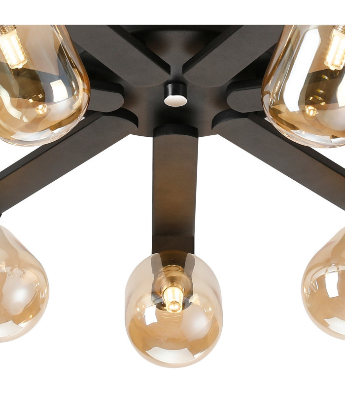 Cortland 64cm Flush Ceiling 7 Light G9 IP44 Black/Polished Chrome/Amber Smooth Tubular Glass-6