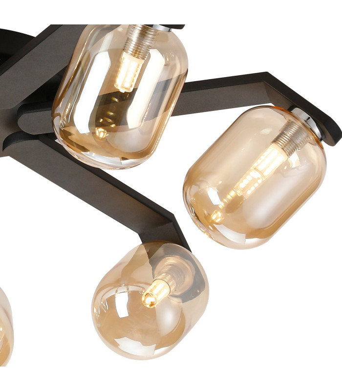 Cortland 64cm Flush Ceiling 7 Light G9 IP44 Black/Polished Chrome/Amber Smooth Tubular Glass-7