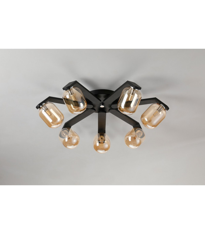 Cortland 64cm Flush Ceiling 7 Light G9 IP44 Black/Polished Chrome/Amber Smooth Tubular Glass-8