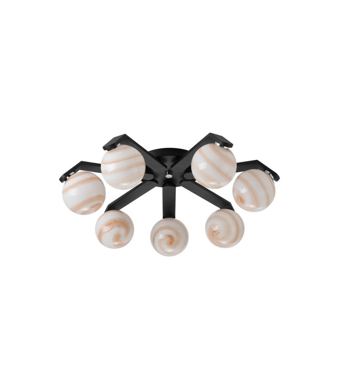 Cortland 64cm Flush Ceiling 7 Light G9 IP44 Black/Polished Chrome/Brown Round Marble Effect Glass-4