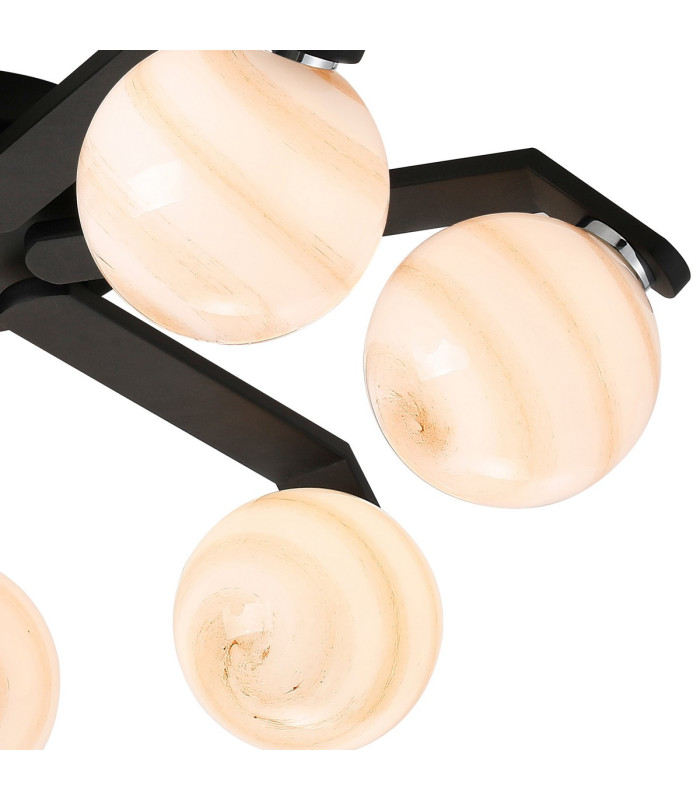 Cortland 64cm Flush Ceiling 7 Light G9 IP44 Black/Polished Chrome/Brown Round Marble Effect Glass-6