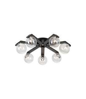 Cortland 64cm Flush Ceiling 7 Light G9 IP44 Black/Polished Chrome/Clear Smooth Round Glass-1