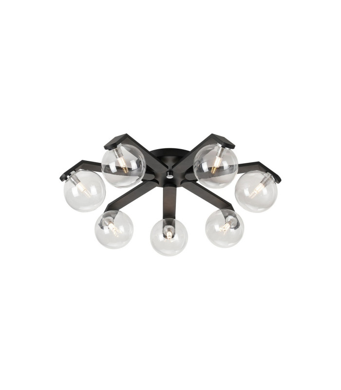 Cortland 64cm Flush Ceiling 7 Light G9 IP44 Black/Polished Chrome/Clear Smooth Round Glass-1