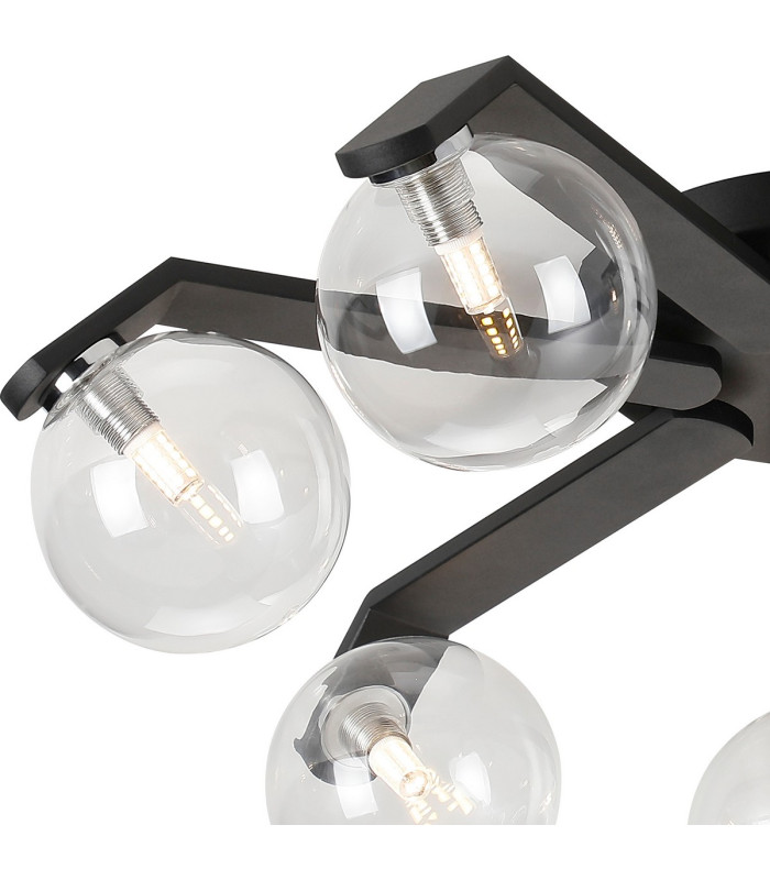 Cortland 64cm Flush Ceiling 7 Light G9 IP44 Black/Polished Chrome/Clear Smooth Round Glass-5