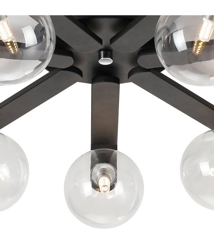 Cortland 64cm Flush Ceiling 7 Light G9 IP44 Black/Polished Chrome/Clear Smooth Round Glass-6
