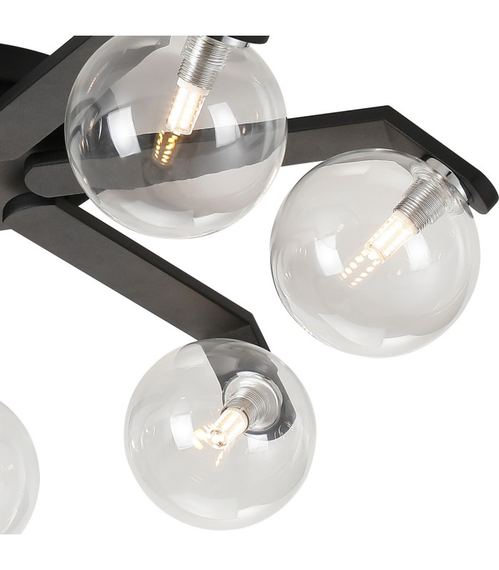 Cortland 64cm Flush Ceiling 7 Light G9 IP44 Black/Polished Chrome/Clear Smooth Round Glass-7