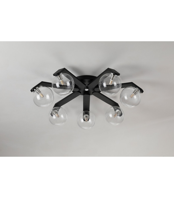 Cortland 64cm Flush Ceiling 7 Light G9 IP44 Black/Polished Chrome/Clear Smooth Round Glass-8