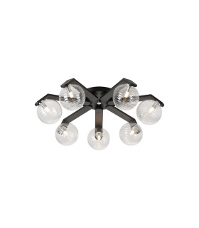 Cortland 64cm Flush Ceiling 7 Light G9 IP44 Black/Polished Chrome/Clear Ribbed Round Glass-1