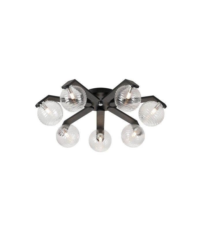 Cortland 64cm Flush Ceiling 7 Light G9 IP44 Black/Polished Chrome/Clear Ribbed Round Glass-1