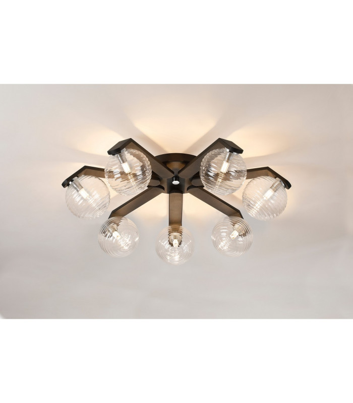 Cortland 64cm Flush Ceiling 7 Light G9 IP44 Black/Polished Chrome/Clear Ribbed Round Glass-3