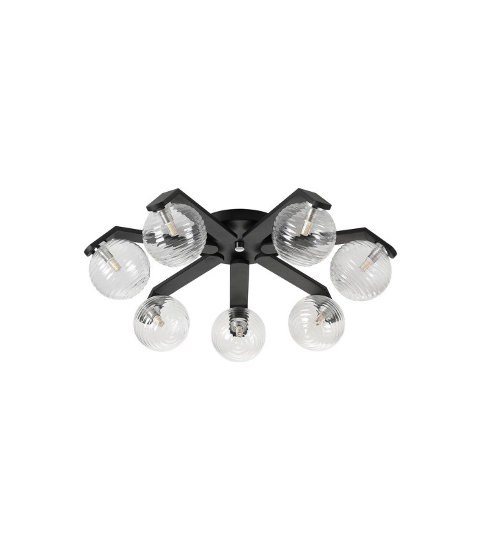 Cortland 64cm Flush Ceiling 7 Light G9 IP44 Black/Polished Chrome/Clear Ribbed Round Glass-4