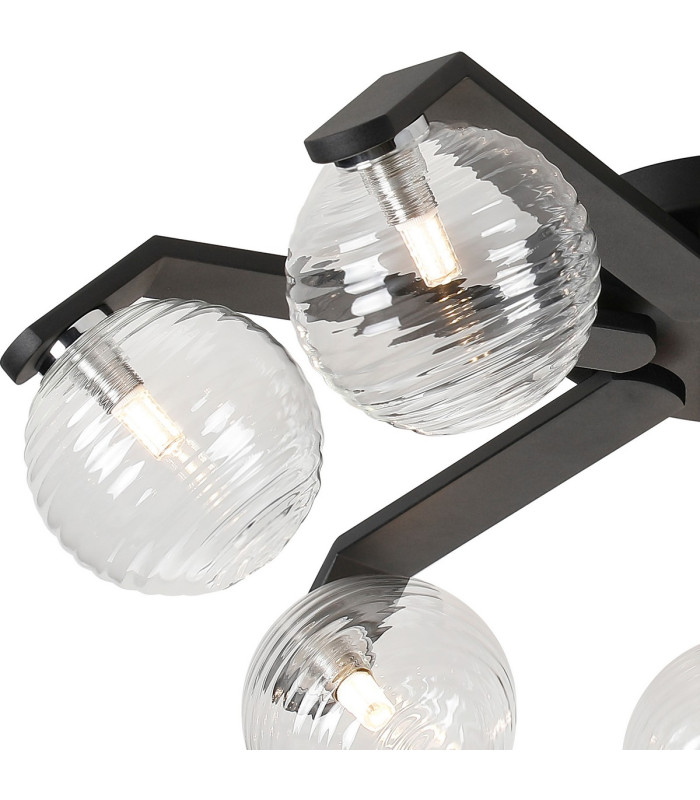 Cortland 64cm Flush Ceiling 7 Light G9 IP44 Black/Polished Chrome/Clear Ribbed Round Glass-5