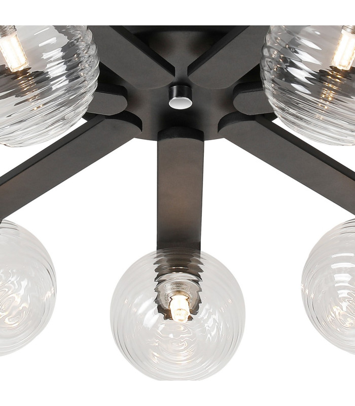 Cortland 64cm Flush Ceiling 7 Light G9 IP44 Black/Polished Chrome/Clear Ribbed Round Glass-6