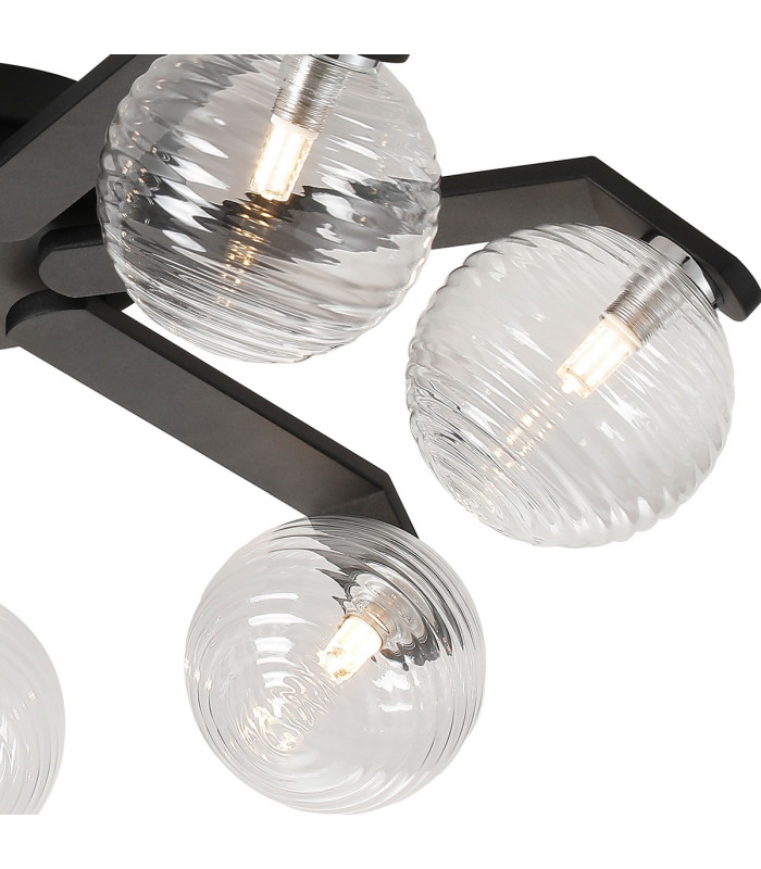 Cortland 64cm Flush Ceiling 7 Light G9 IP44 Black/Polished Chrome/Clear Ribbed Round Glass-7