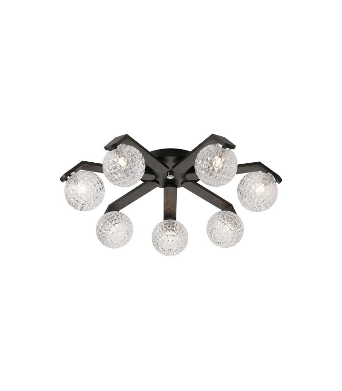 Cortland 64cm Flush Ceiling 7 Light G9 IP44 Black/Polished Chrome/Clear Cross Pattern Round Glass-1