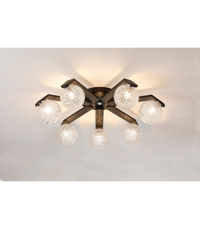 Cortland 64cm Flush Ceiling 7 Light G9 IP44 Black/Polished Chrome/Clear Cross Pattern Round Glass-3