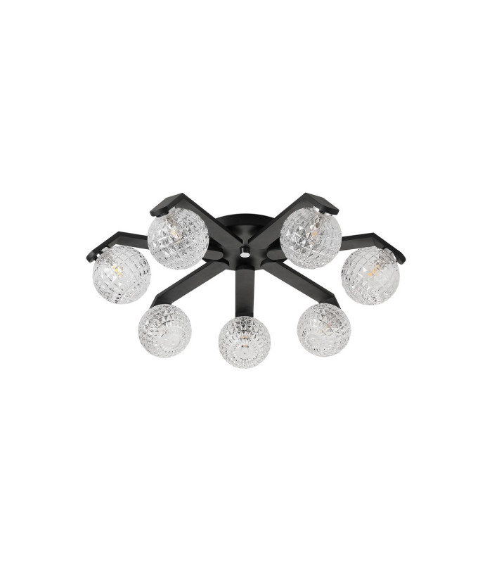 Cortland 64cm Flush Ceiling 7 Light G9 IP44 Black/Polished Chrome/Clear Cross Pattern Round Glass-4