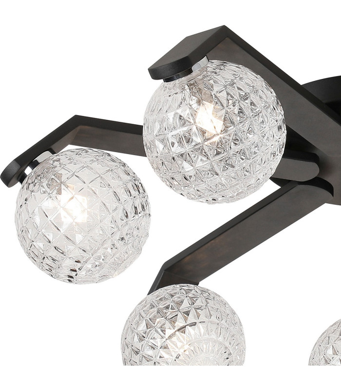 Cortland 64cm Flush Ceiling 7 Light G9 IP44 Black/Polished Chrome/Clear Cross Pattern Round Glass-5