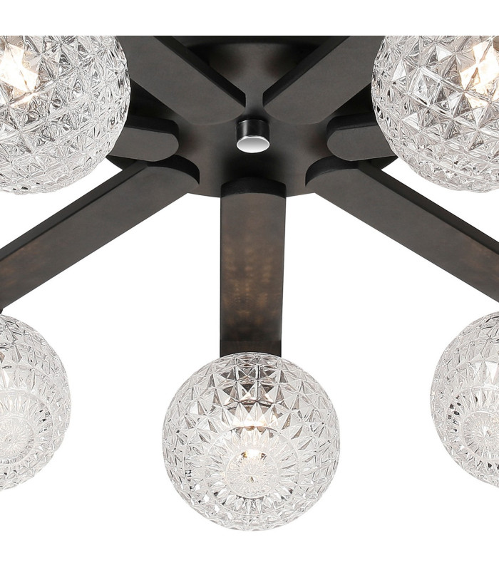 Cortland 64cm Flush Ceiling 7 Light G9 IP44 Black/Polished Chrome/Clear Cross Pattern Round Glass-6