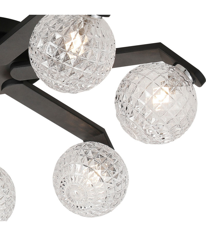 Cortland 64cm Flush Ceiling 7 Light G9 IP44 Black/Polished Chrome/Clear Cross Pattern Round Glass-7