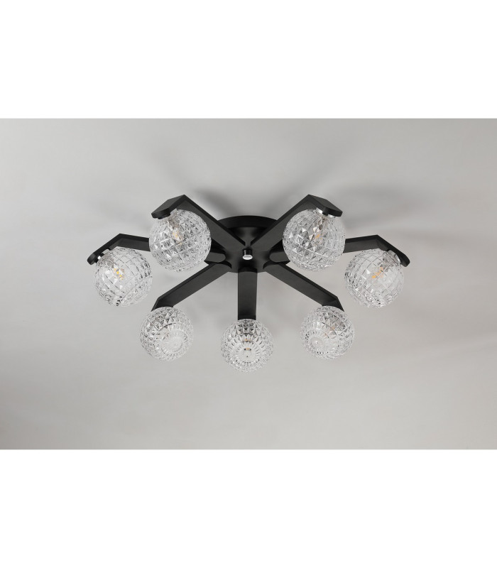 Cortland 64cm Flush Ceiling 7 Light G9 IP44 Black/Polished Chrome/Clear Cross Pattern Round Glass-8