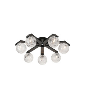 Cortland 64cm Flush Ceiling 7 Light G9 IP44 Black/Polished Chrome/Clear Dune Effect Round Glass-1