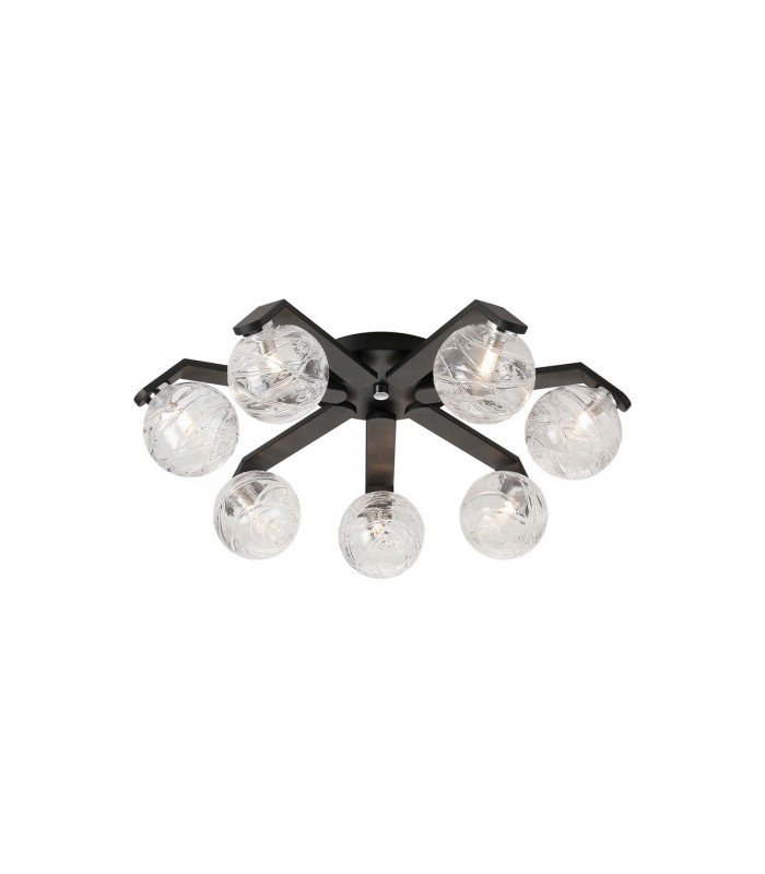 Cortland 64cm Flush Ceiling 7 Light G9 IP44 Black/Polished Chrome/Clear Dune Effect Round Glass-1