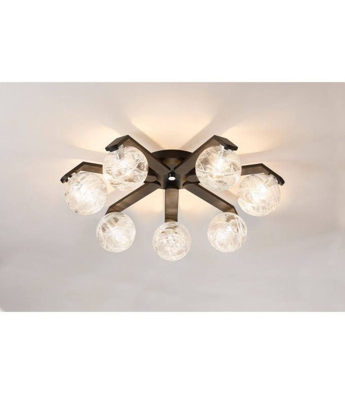 Cortland 64cm Flush Ceiling 7 Light G9 IP44 Black/Polished Chrome/Clear Dune Effect Round Glass-3